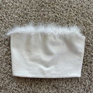 Superdown Feather Trimmed White Crop Top